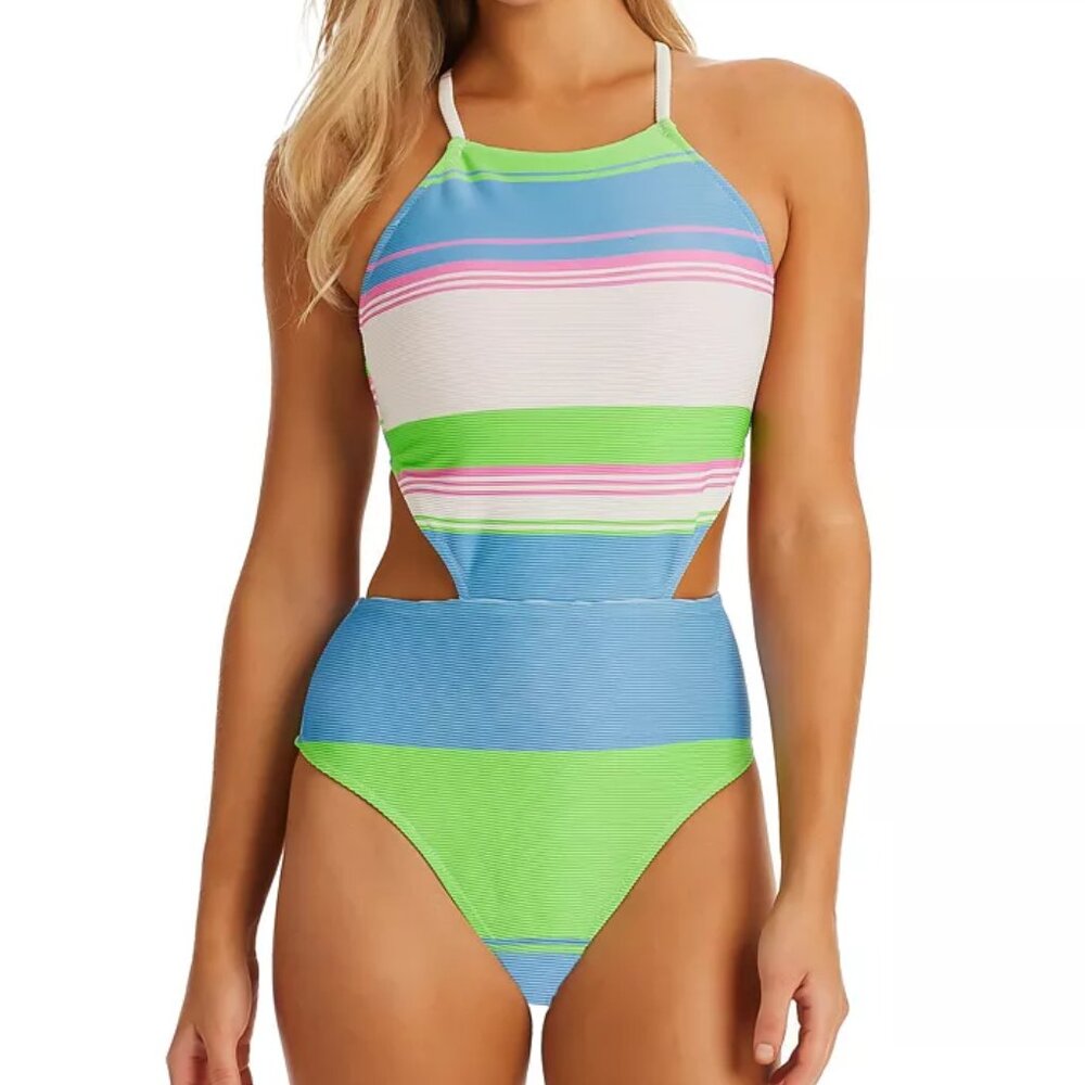 NWT Jessica Simpson Women V-Front Cutout One-Piece Monokini Size XL $110 AA325